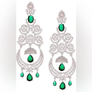 Trendy Jewels Silver and Green Statement Earrings -Options blue and red $45 each